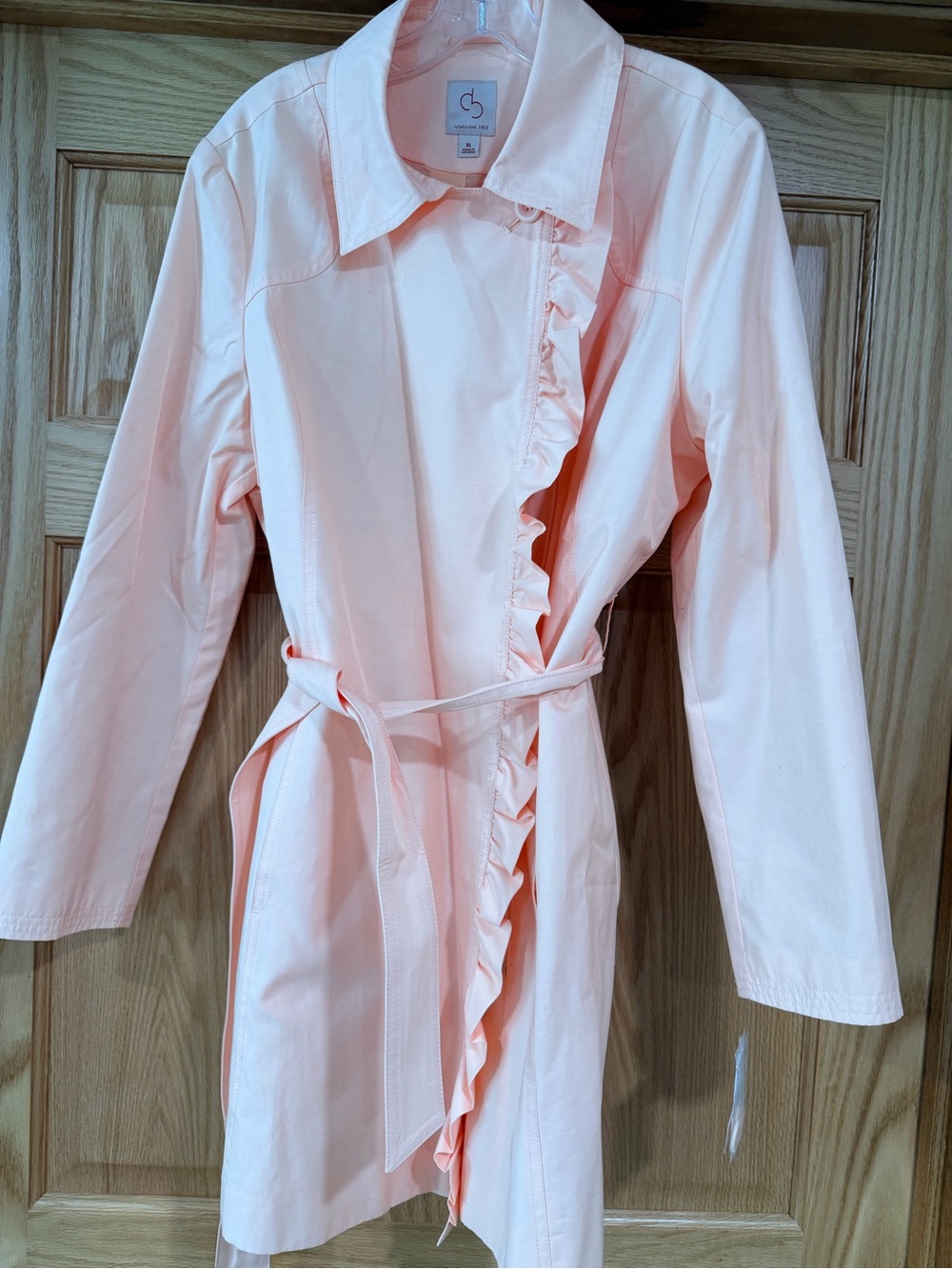 Dress barn Pink Ruffle Trench Coat Jacket Belter Women’s XL